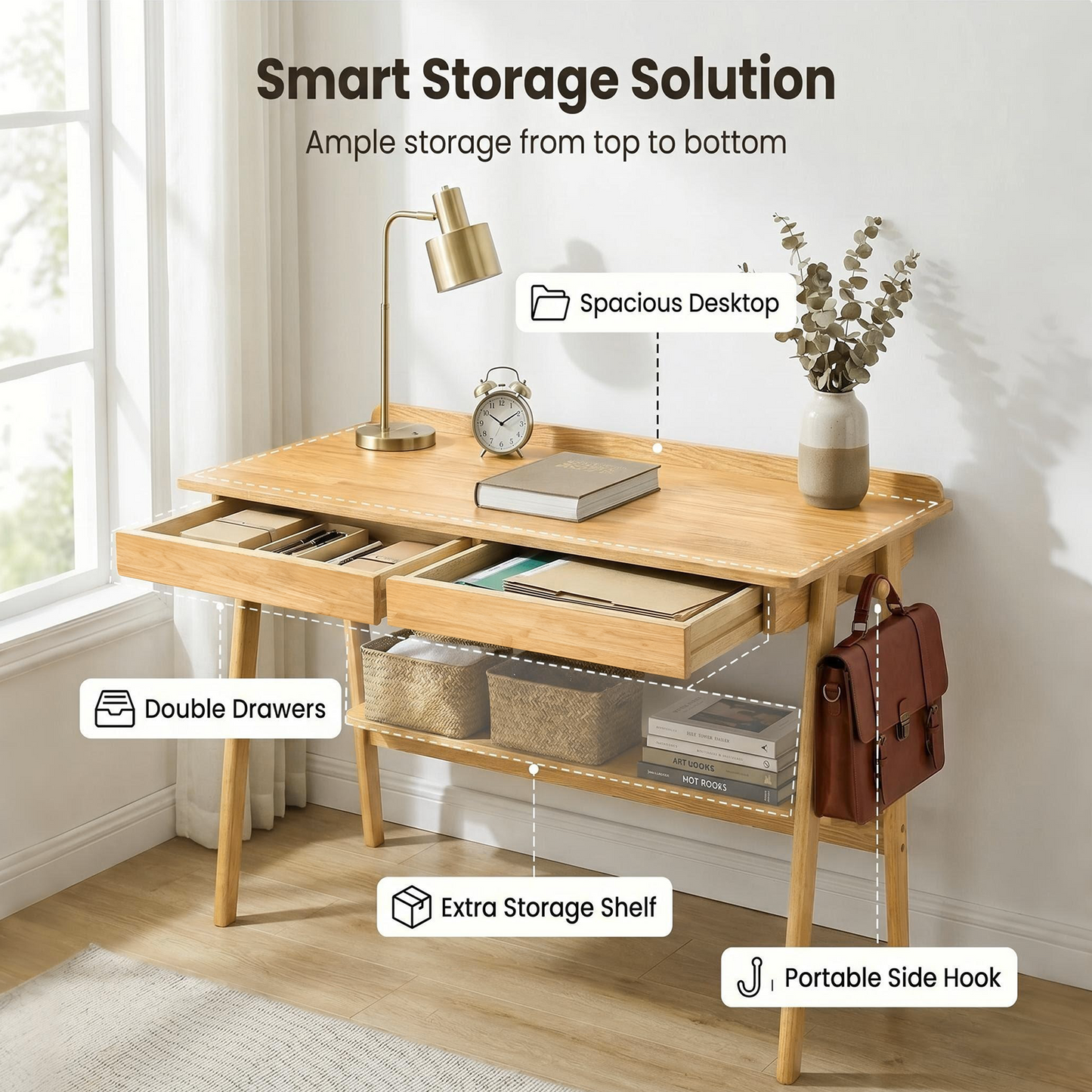 Solid Wood Writing Desk for Home Office