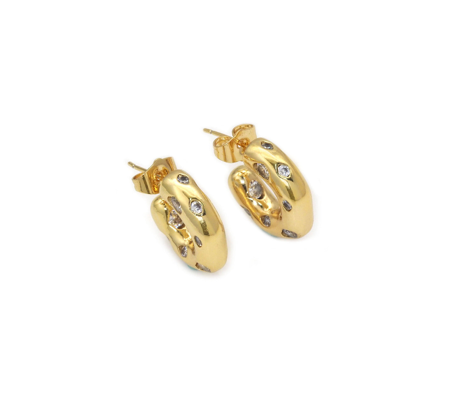 Rainbow Diamond CZ Thick Huggie Earrings, chunky earrings, Sku#LX189