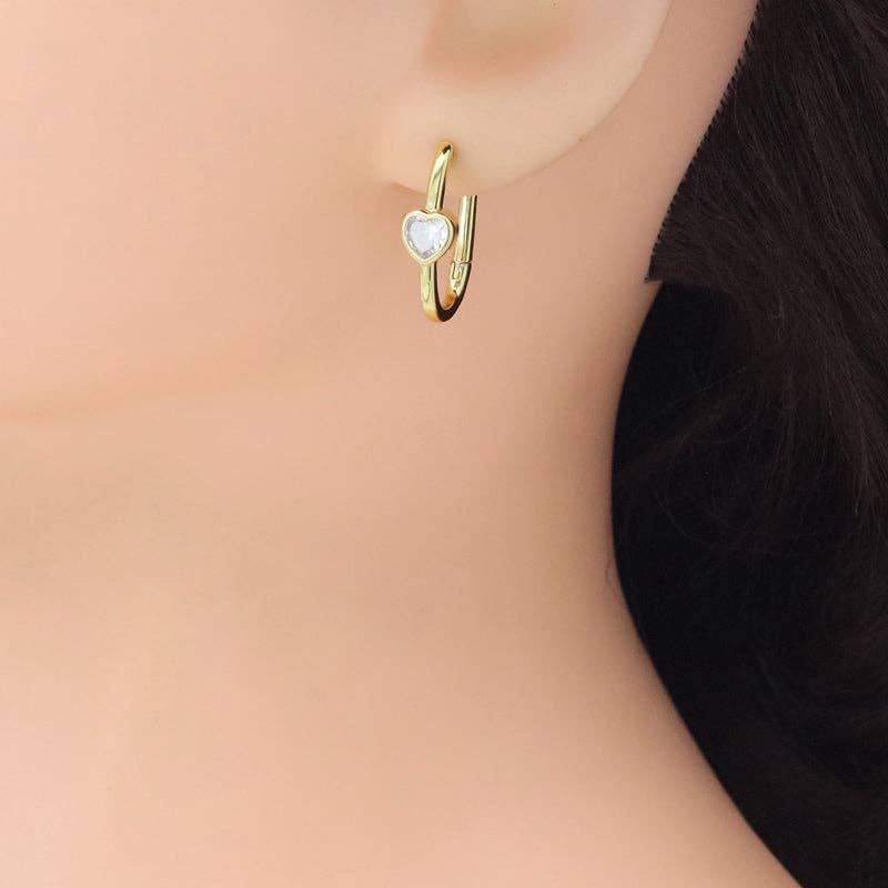 Clear Heart CZ Oval Huggie Earrings, Sku#LX676