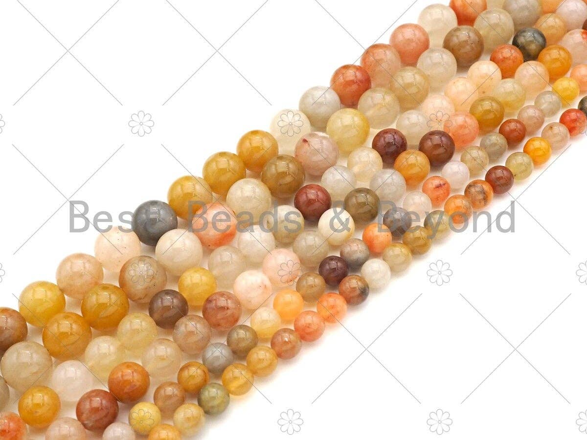 Quality Genuine Rutilated Jade Smooth Round Beads, 6mm/8mm/10mm/12mm Red Gold Gray Jade Beads, 15.5'' Full Strand, SKU#U1160