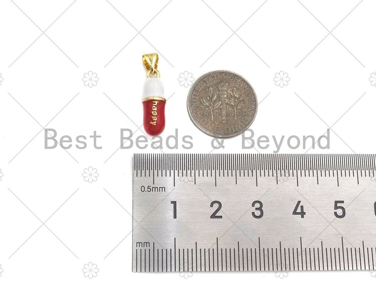 Enamel Colorful Pill Shape Pendant Charm,Happy Word Pink Turquoise Black Cobalt Red Enamel Jewelry,6x17mm,Sku#LK286