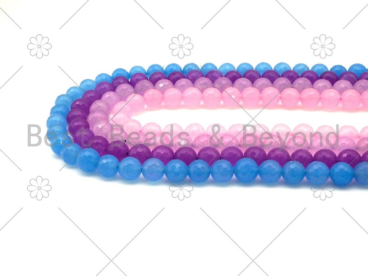 Quality Natural Lime/Blue/Purple/Pink/Orange/Lavender Round Faceted Beads, Sku#UA229c