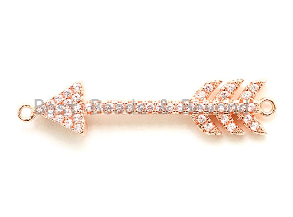 CZ Micro Pave 36x8mm Cupid Arrow Connector, Cubic Zirconia Pave in Gold Rose gold Black Silver Finish, CZ Space Connector, sku#E93