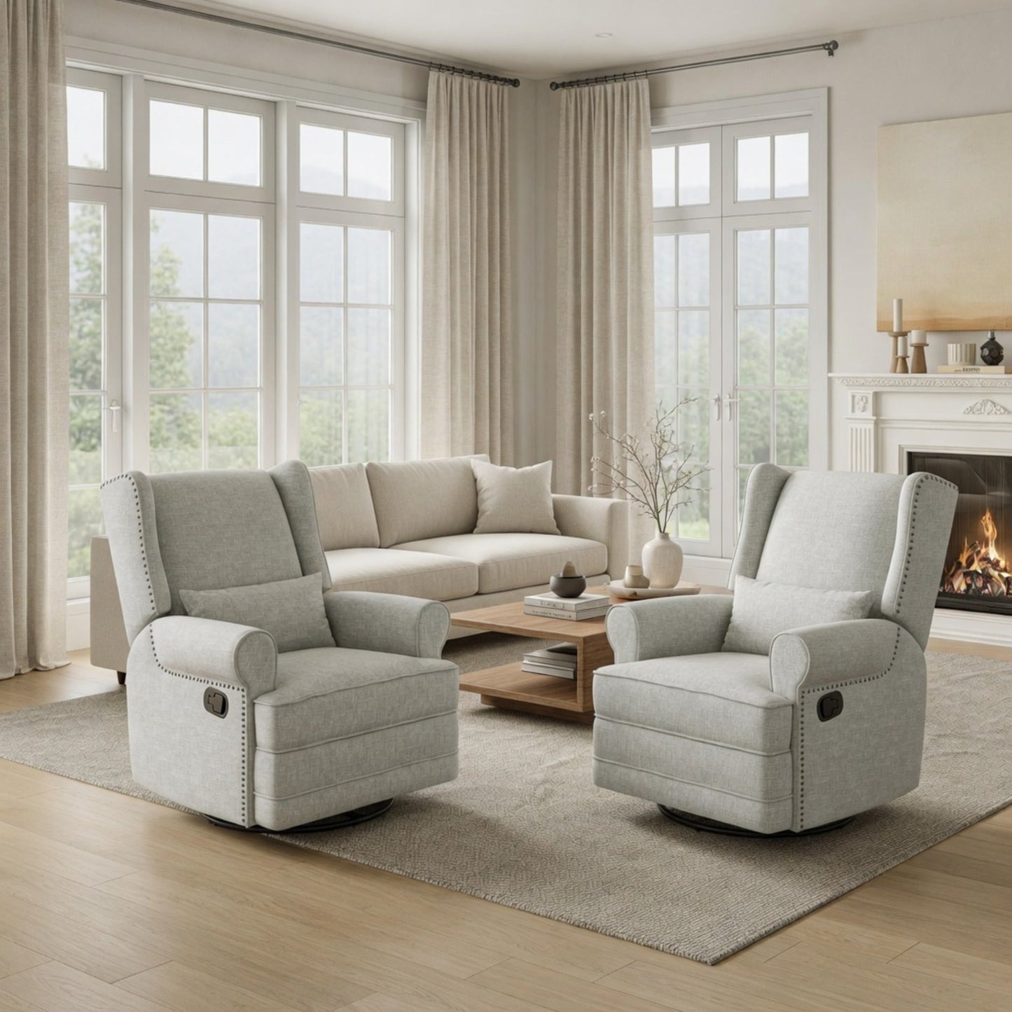 34.25" Extra Wide Off-White Swivel Recliner Glider Chair