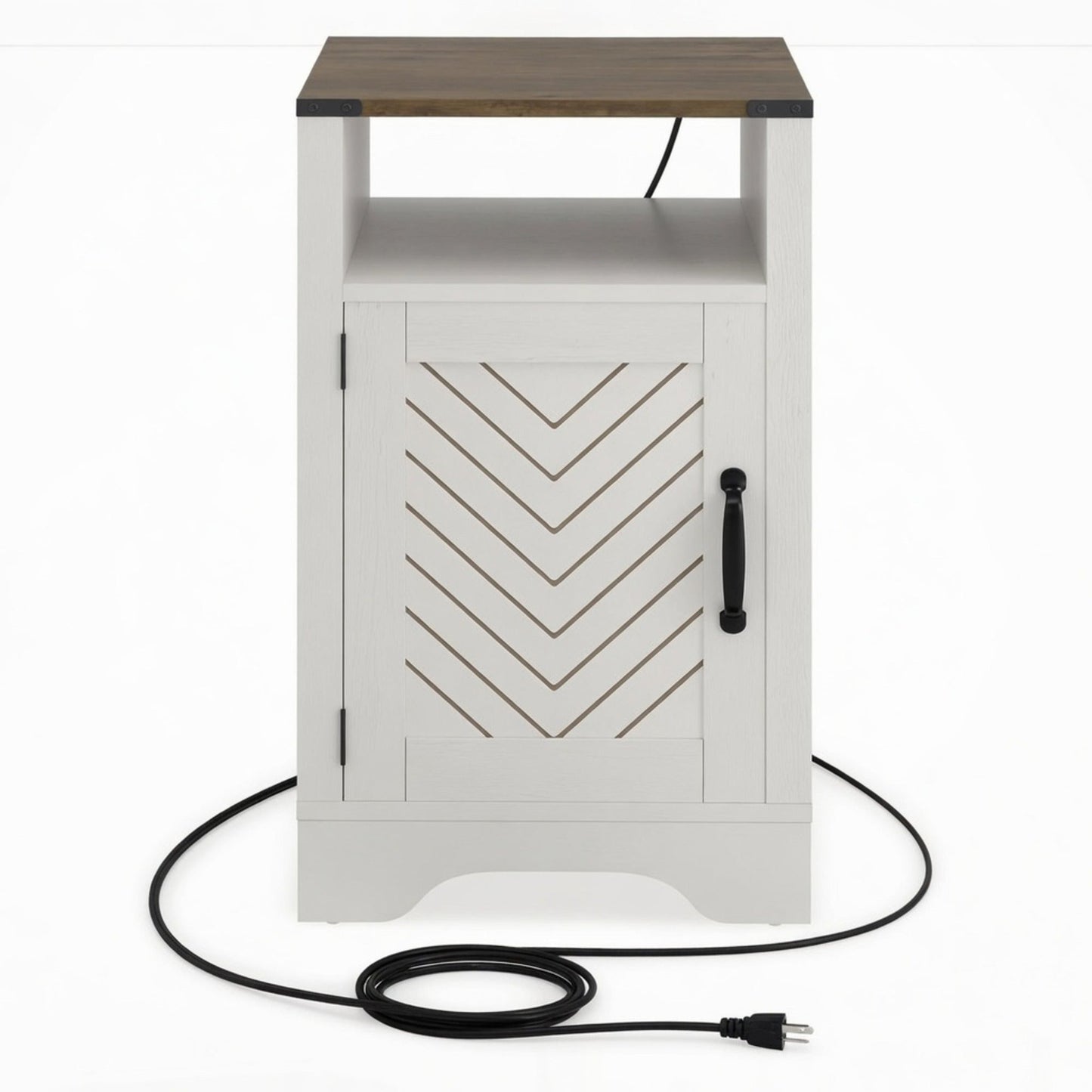 16" White Farmhouse Nightstand with Charging Station