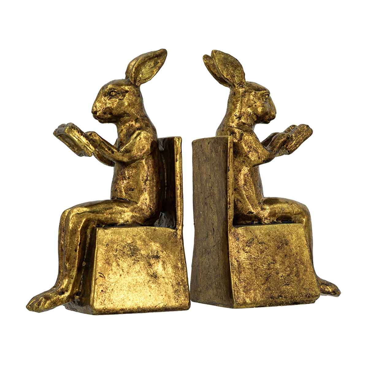 3.9x2.8x6.9" Sitting Rabbit Bookends With Antique Finish