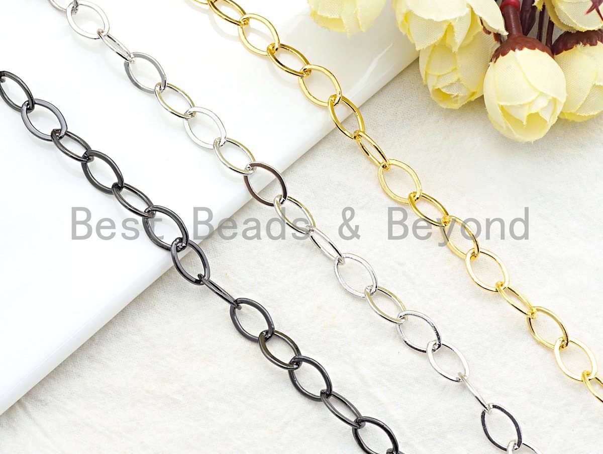8x12mm Flat Oval Chain, Long Oval Chain, Gold/Silver/Gunmetal/Rose gold Finish, wholesale Chain for Jewelry Making, sku#E504
