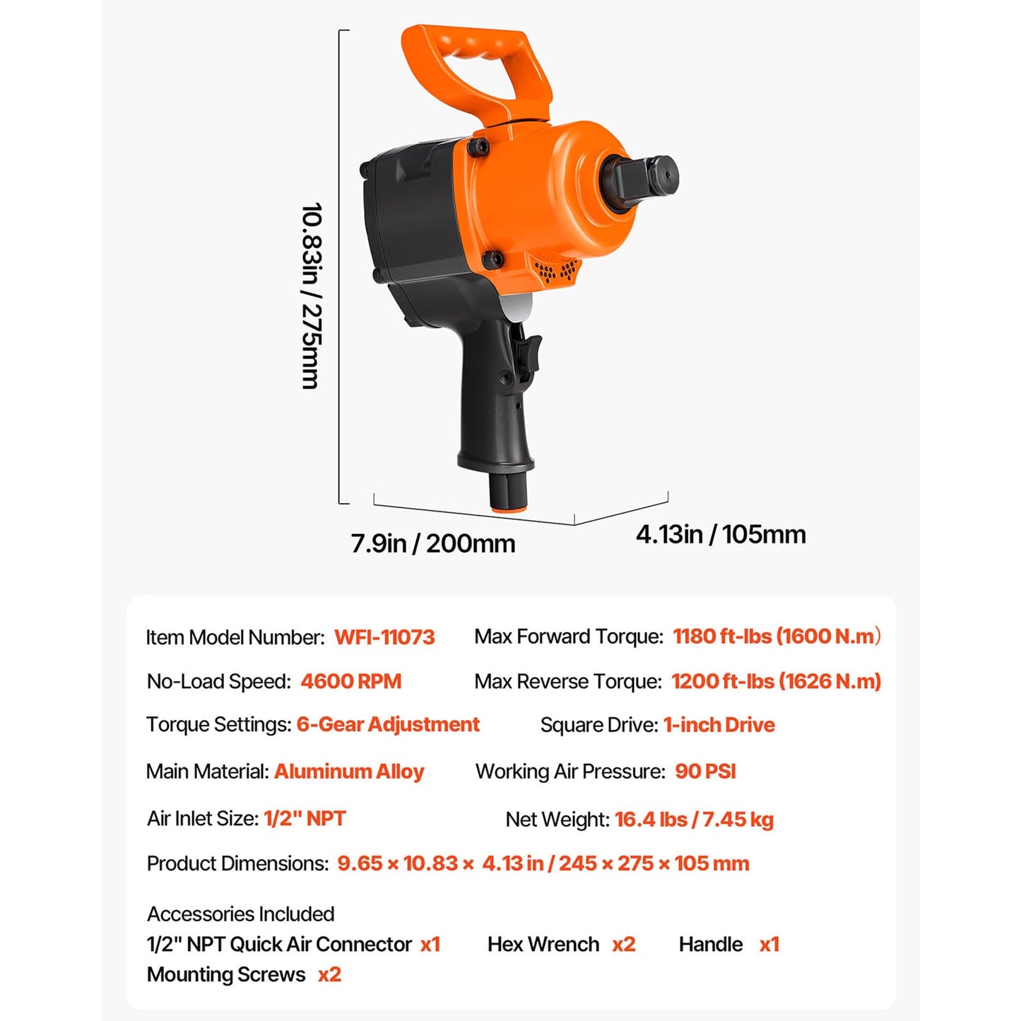 1 Inch Air Impact Wrench, Up to 1200 ft-lbs Nut-Busting Torque