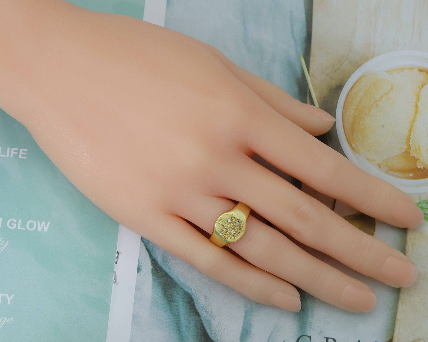 CZ Life Tree Signet Adjustable Ring, Sku#O93