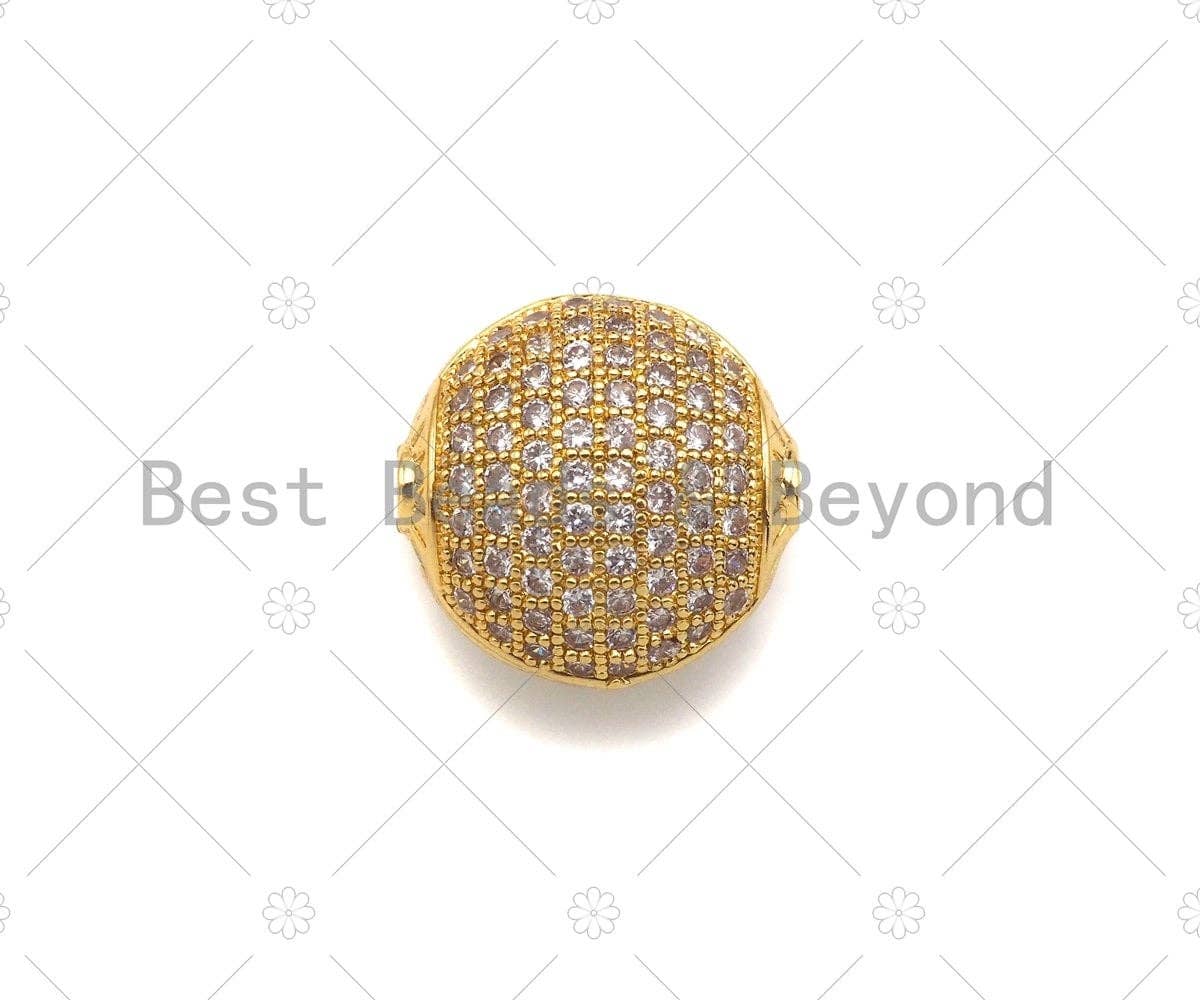 CZ Micro Pave Flat Oval Spacer Beads with Clear CZ for Bracelet/Necklace, Cubic Zirconia Spacer Beads, 15x14mm, Sku#C114