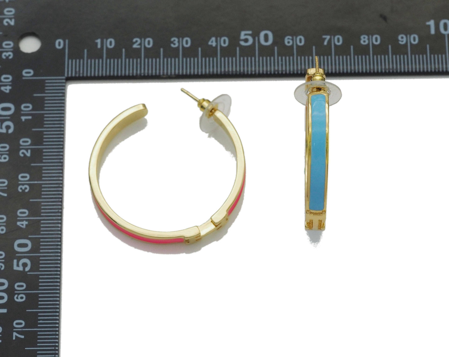 Colorful Enamel Gold Hoop Enamel Earrings, Sku#LX155
