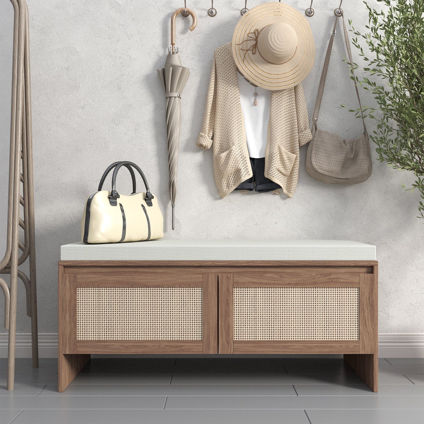 PP Rattan Storage Bench with Cushion