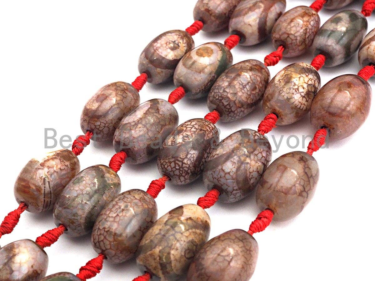 1pc/12pc Tibetan Barrel Agate Beads, Brown Dzi Drum beads, Tibetan Eye Agate Beads, 15x20mm, sku#U529