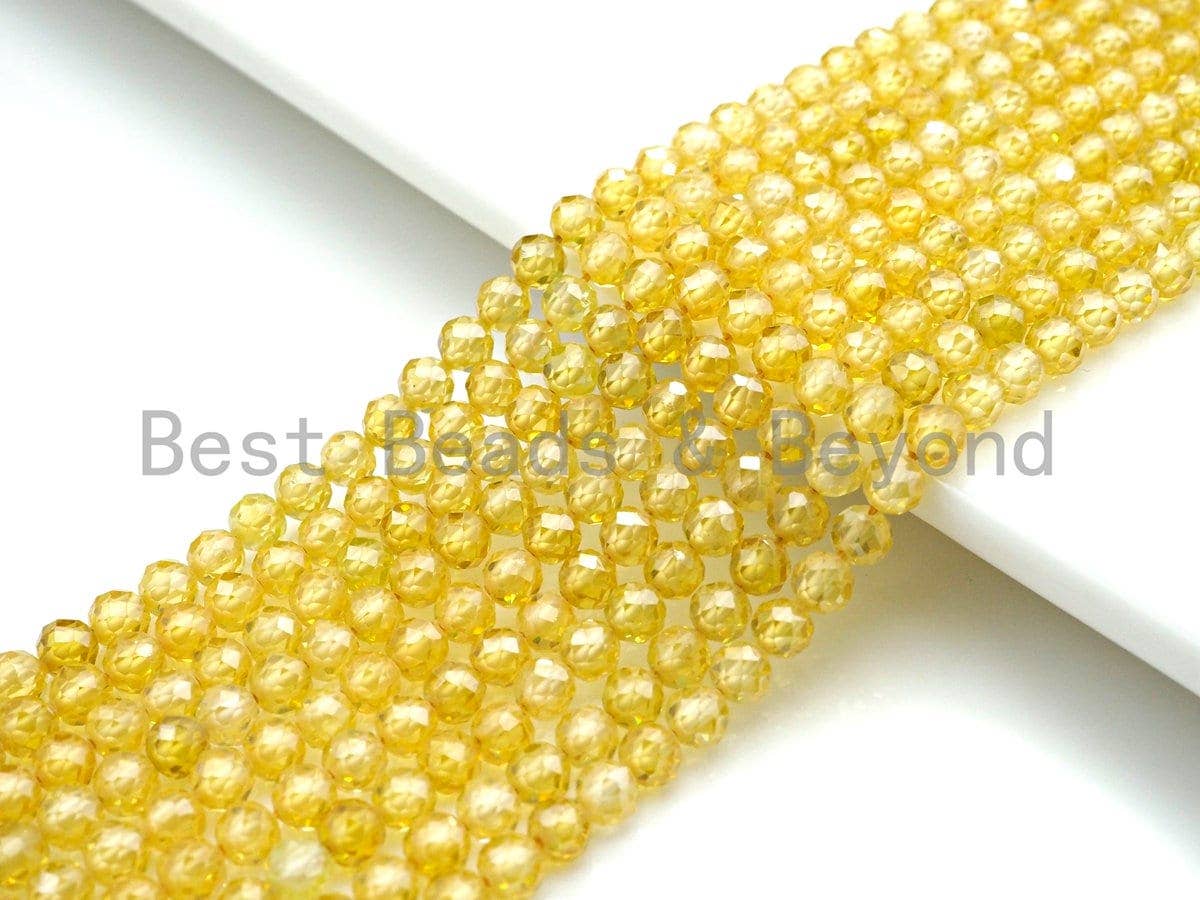 2mm/3mm/4mm High Quality Sparkly Cubic Zirconia Beads, Faceted Sparkly Yellow Color beads, 15.5inch full strand, SKU#U916
