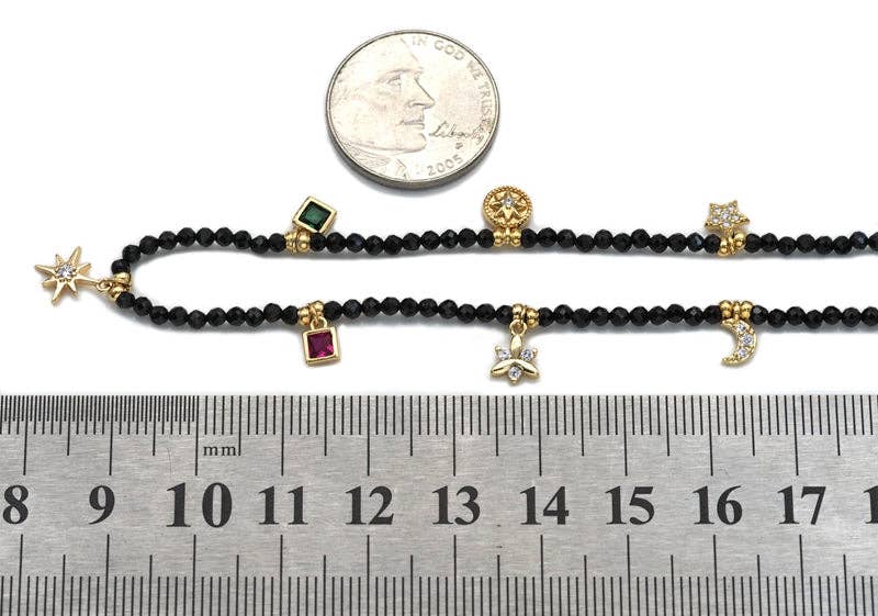 2mm Black Spinel Charm necklace, sku#EF175