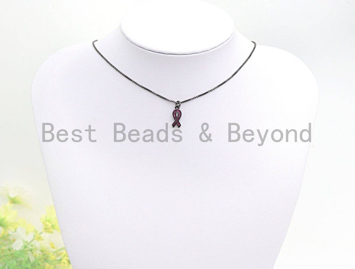 Fuchsia CZ Micro Pave Breast Cancer Awareness Ribbon Pendant/Charm, Bracelet Necklace Cubic Zirconia  AIDS Care Charm, 6x16mm,sku#X111