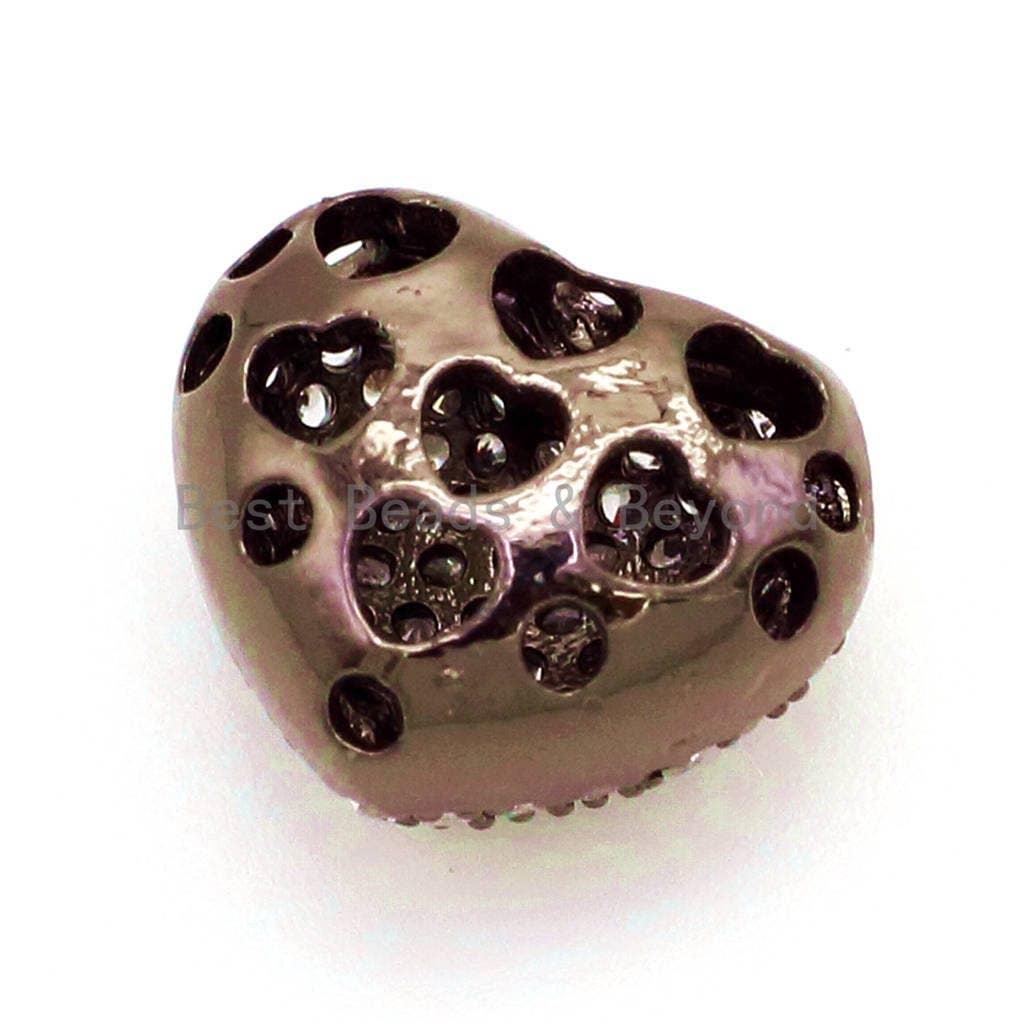 CZ Micro Pave Puffy Heart Spacer Beads, Cubic Zirconia Beads, Bracelet Charms, 14x11x8mm, SKU#G27/BY003