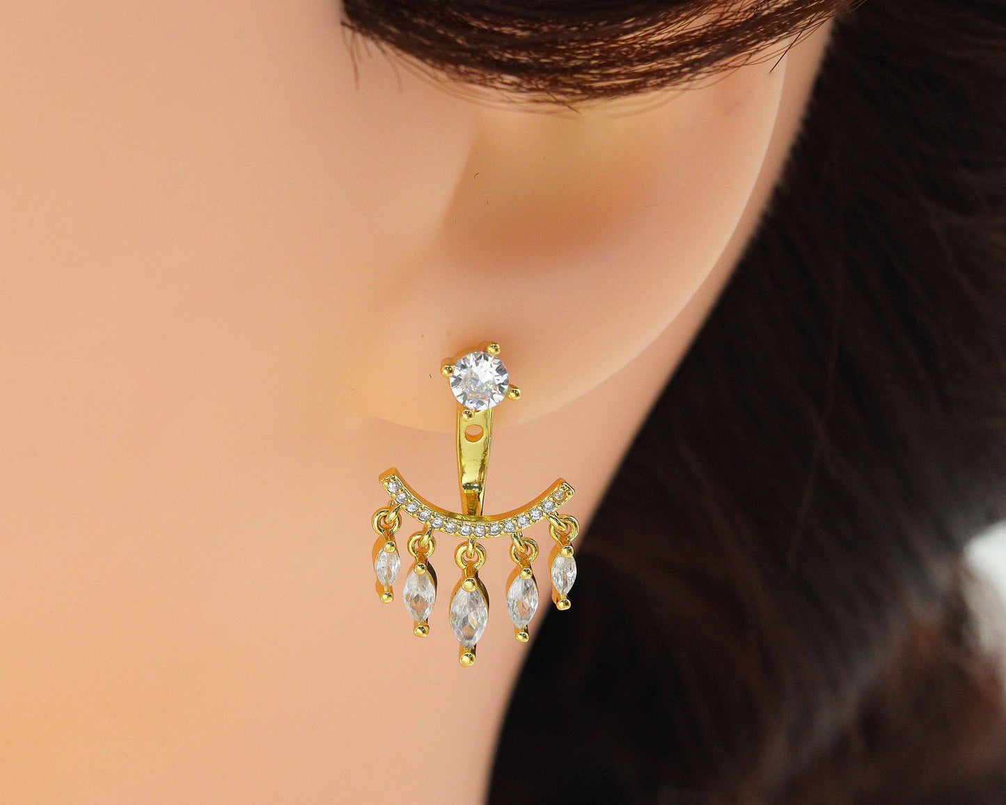 CZ Tassel Stud Earrings, Sku#J358