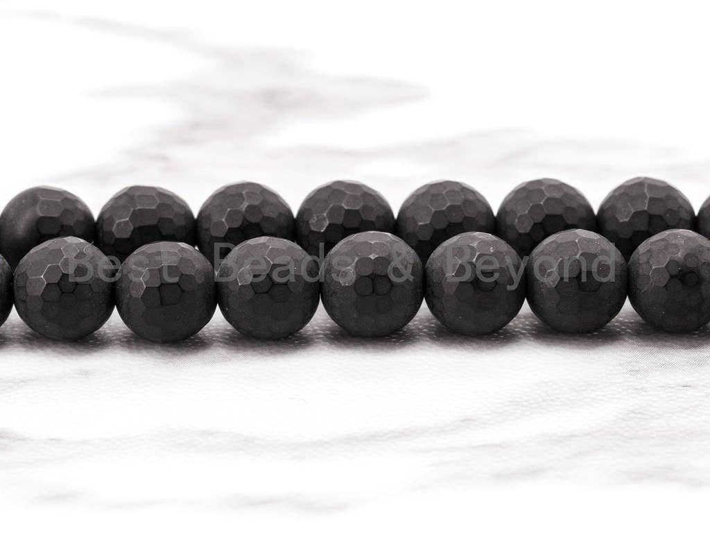 Wholesale Quality Faceted Matte Black Onyx Beads 3mm-16mm Natural Stones,Gemstones Beads, Round Beads, 15.5" Full Strand, SKU#Q1