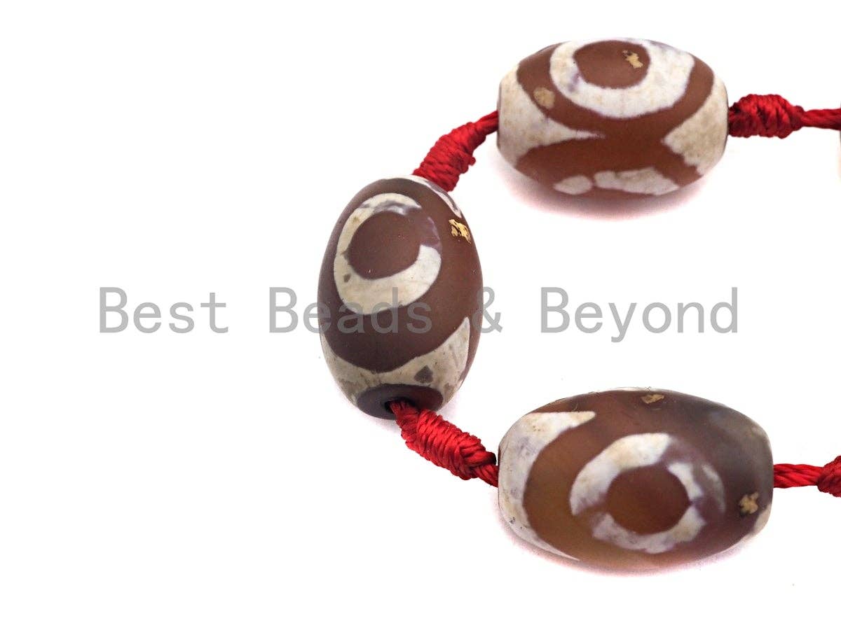 Tibetan Barrel Agate Beads, Dzi Eye Drum Spacer Beads, White Brown Tibetan Evil Eye Agate Beads, 15x20mm, sku#U534