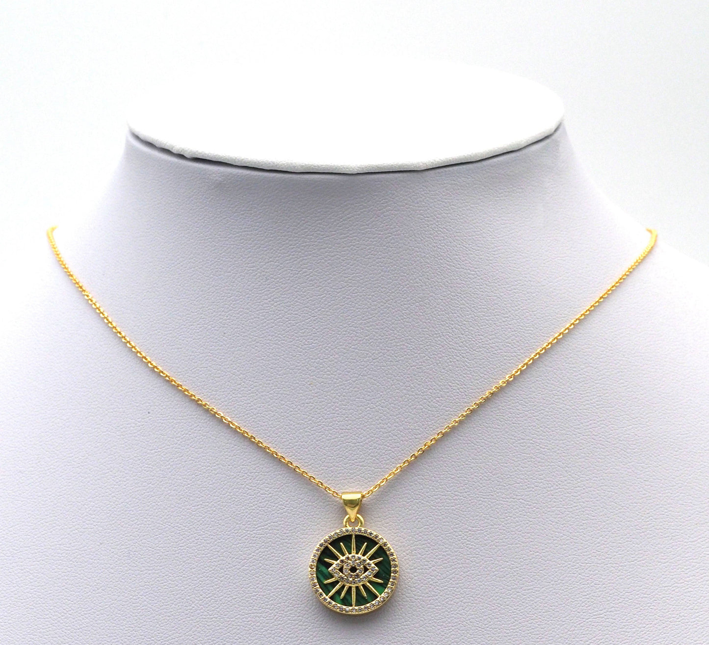 Gold CZ Evil Eye On Round Coin Gemstone Charm, Sku#LX122