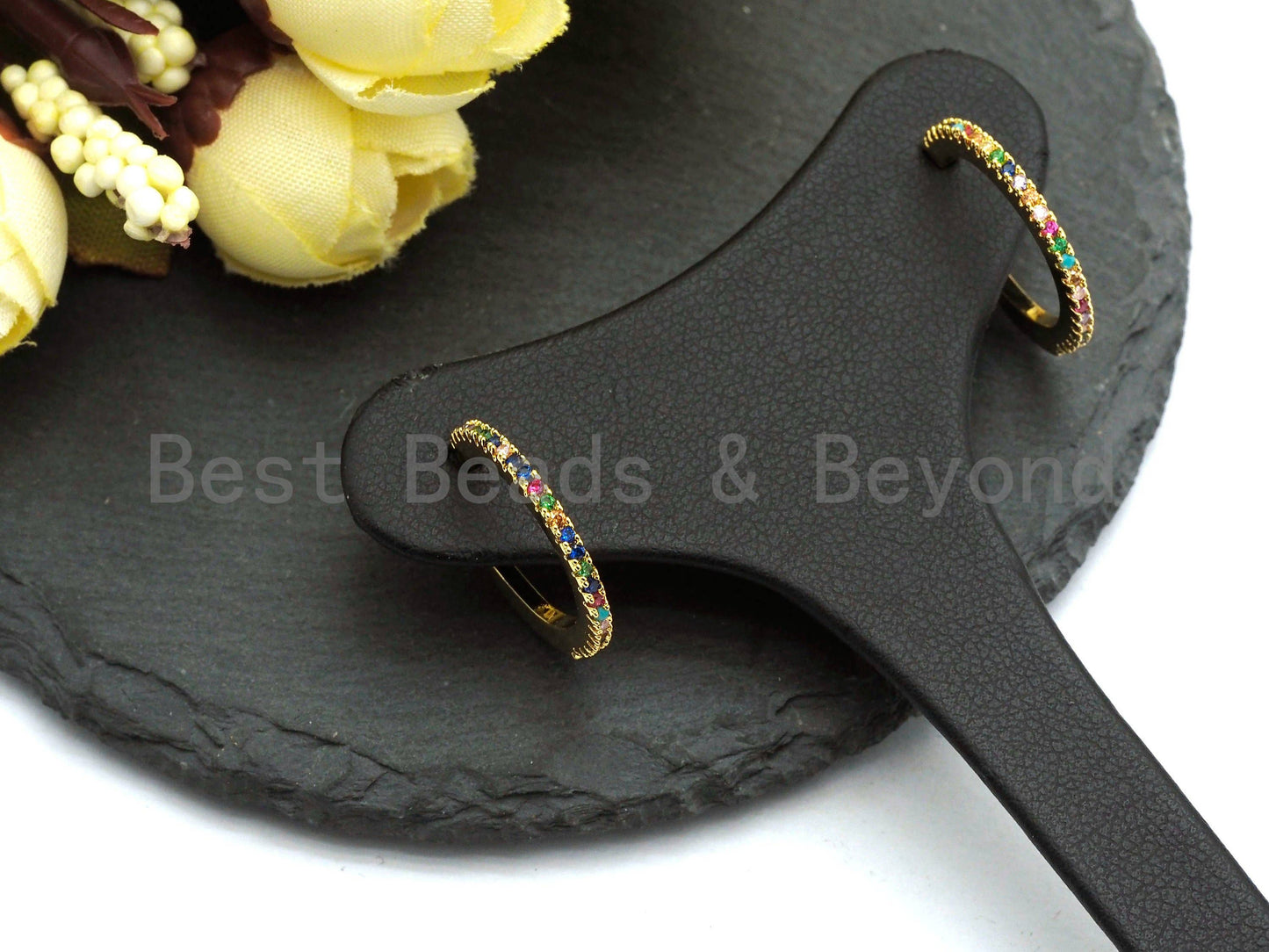Rainbow CZ Higgie Hoop Earrings, Sku#J47