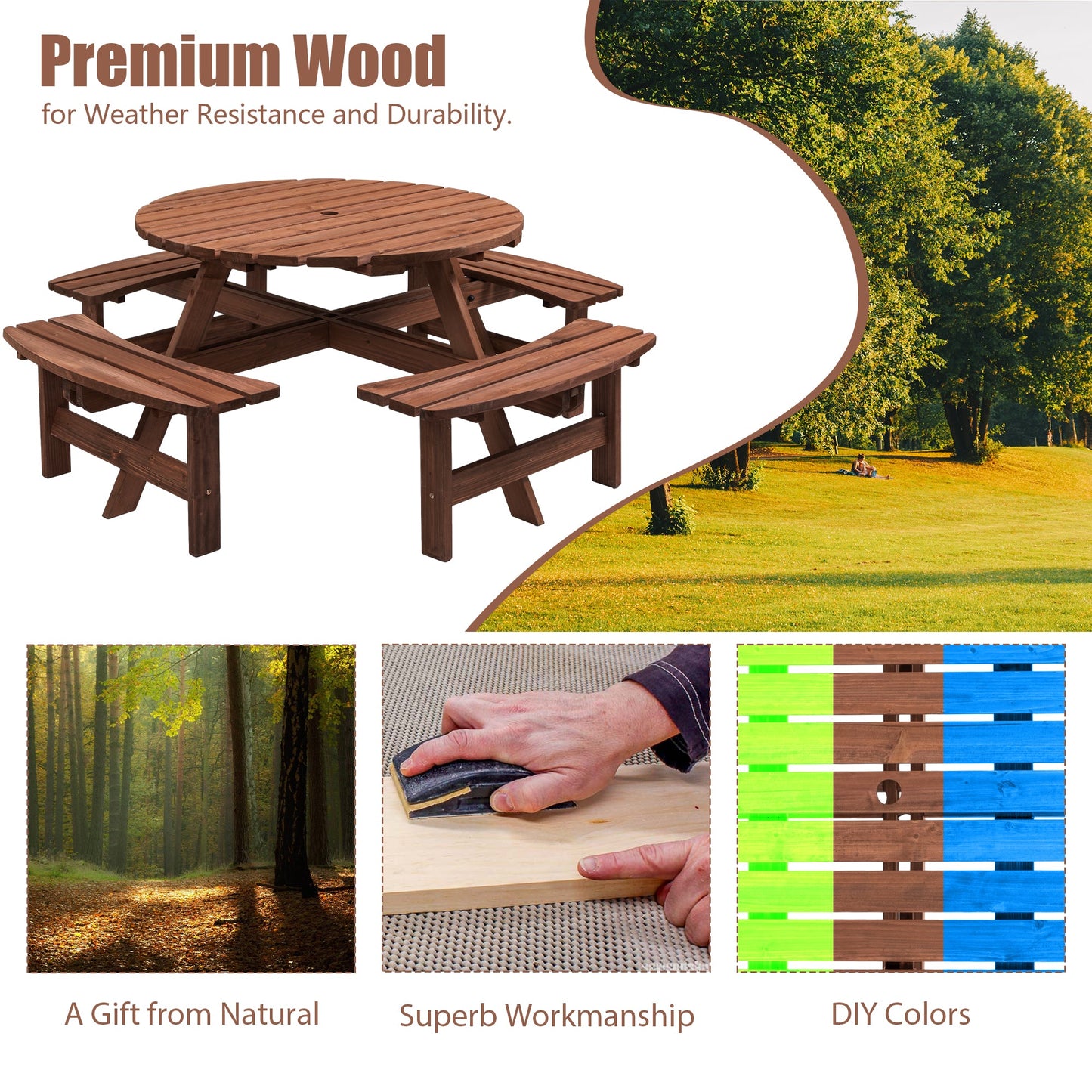 8 Person Wooden Picnic Table