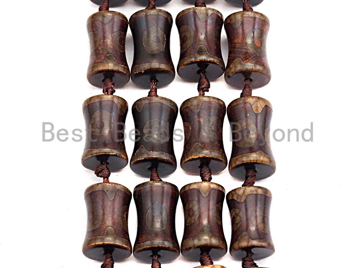 1pc/12pcs Natural Tibetan Agate Spool Beads, Black Brown Dzi Beads, Tibetan Dzi Beads, 15x22mm,sku#U500