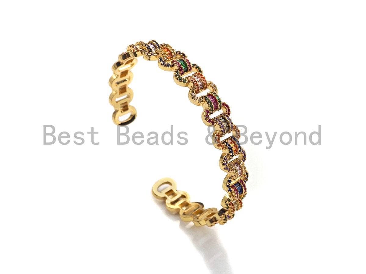 CZ Linked Chain Open Cuff Bracelet, Sku#X160