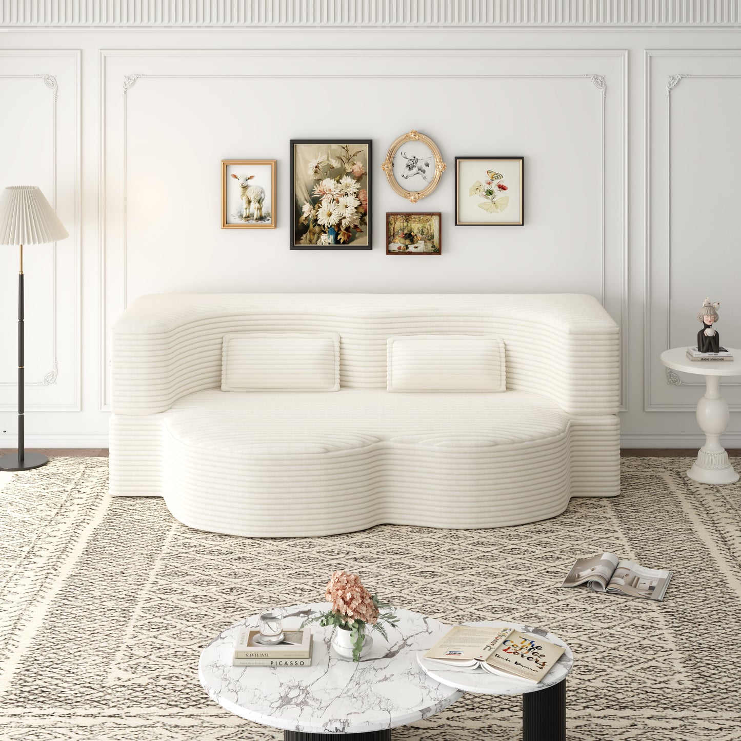 Modern Floor Sofa with 2 Pillows - Convertible Plush Sofa Bed