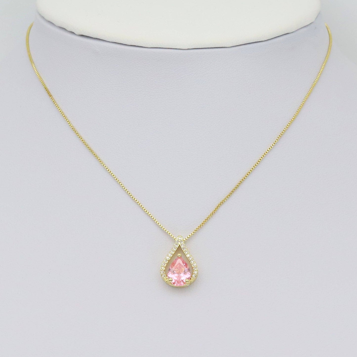 Pink Clear CZ Teardrop Charm/Necklace, Sku#LK926