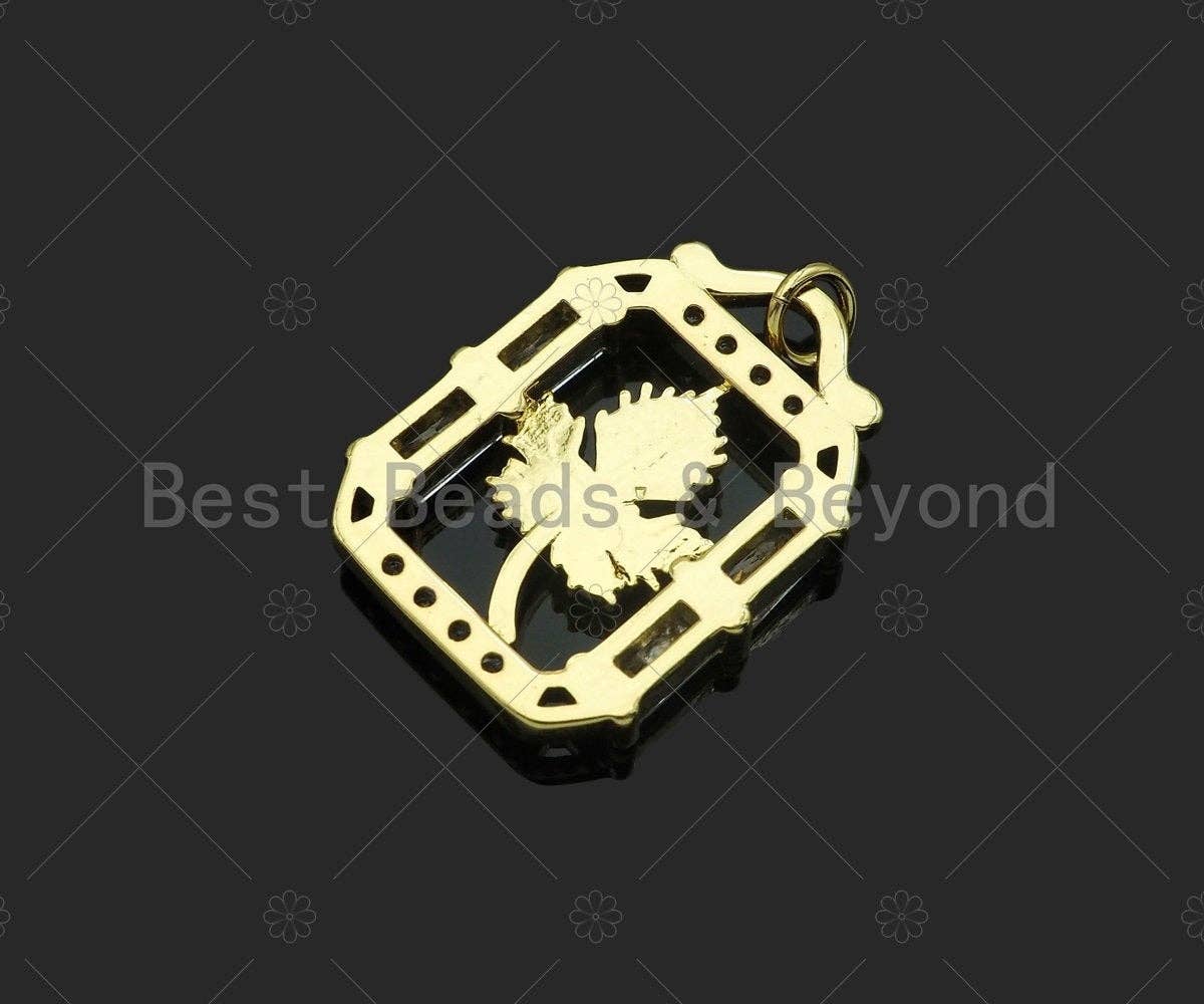 CZ Micro Pave Maple Leaf On Rectangular Frame Shape Pendant/Charm,Big CZ Charm, Necklace Bracelet Charm Pendant,19x24mm, Sku#LK260