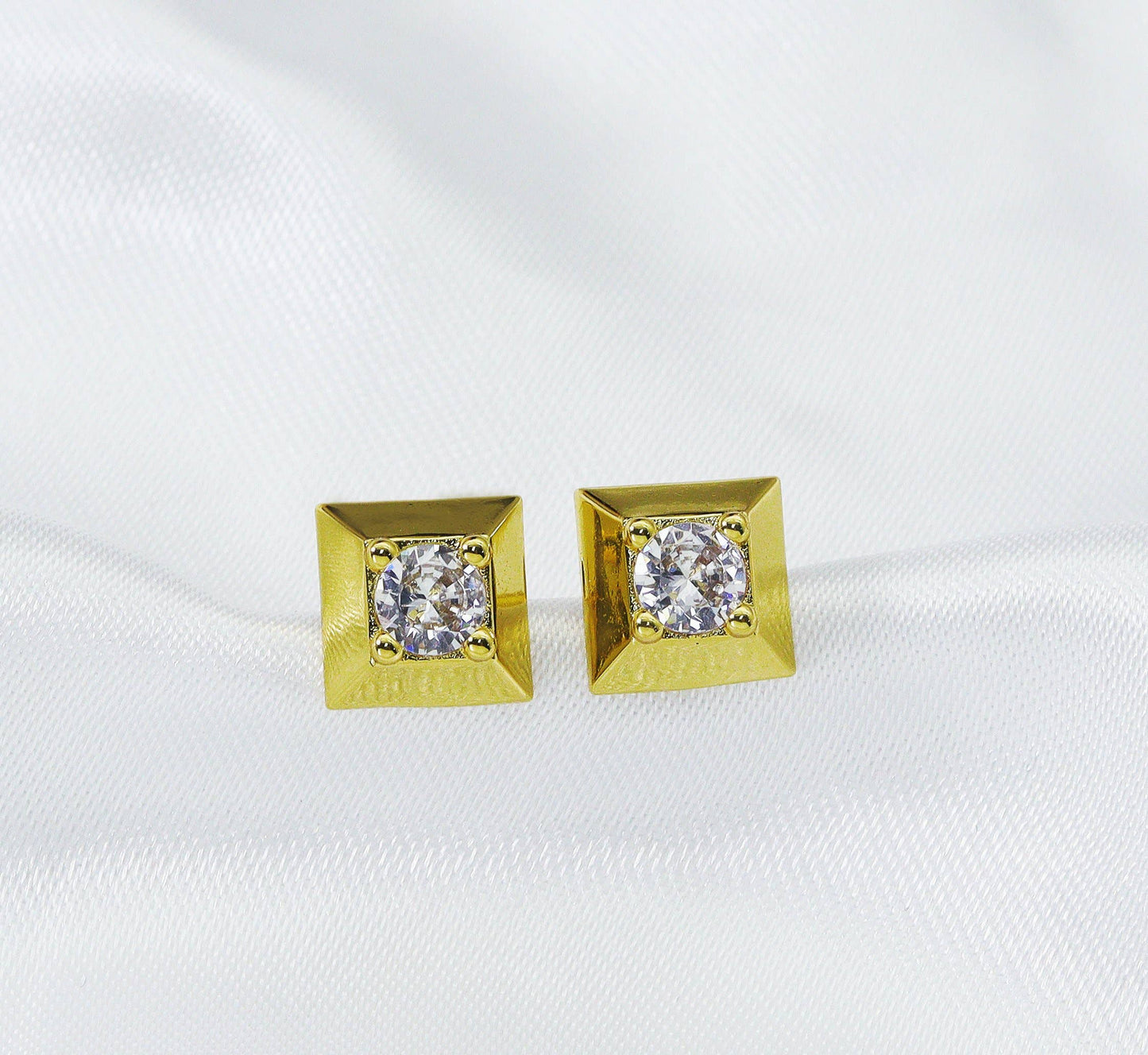 CZ Square Stud Earrings, Sku#B193