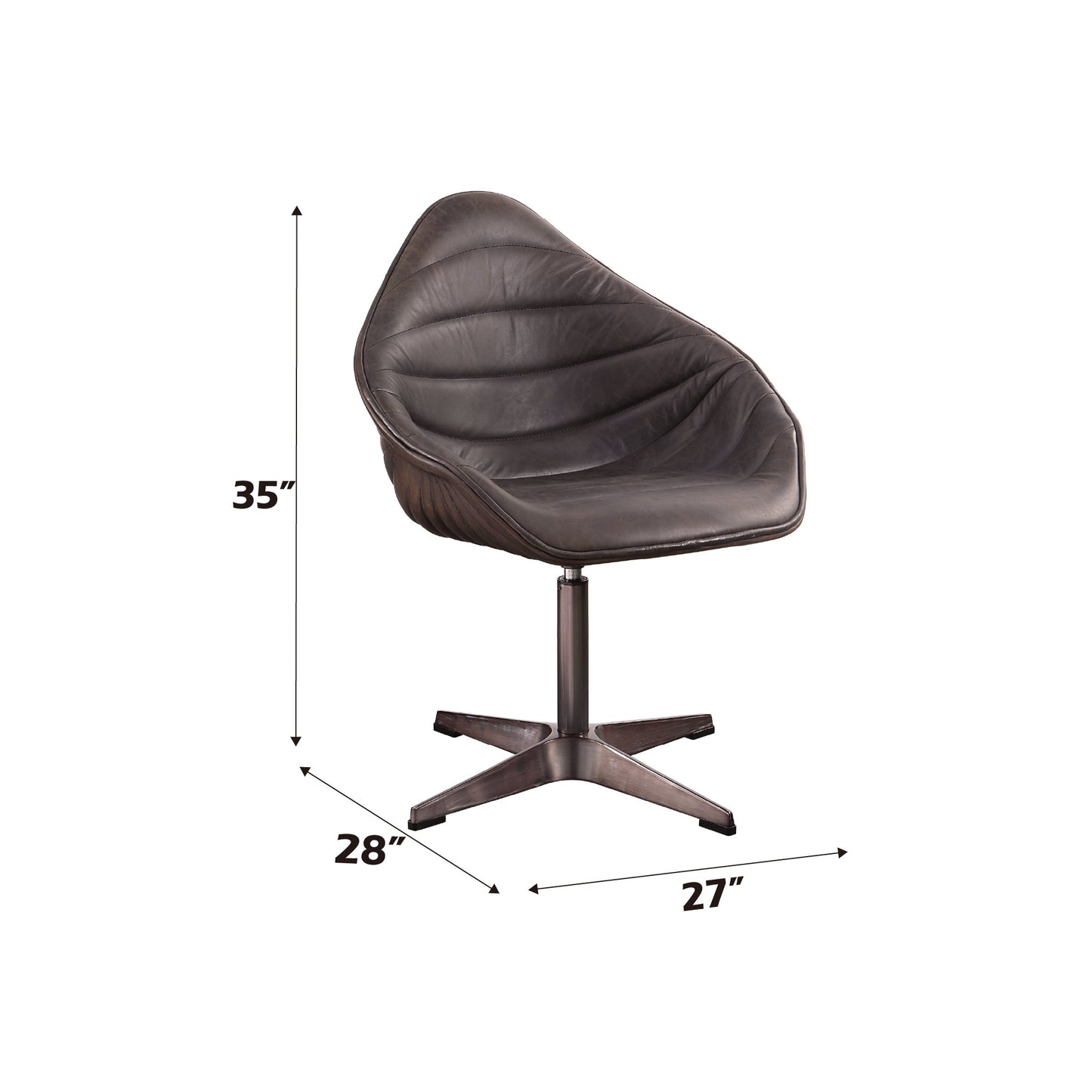 Pipino Antique Ebony Top Grain Leather Accent Chair with Swivel