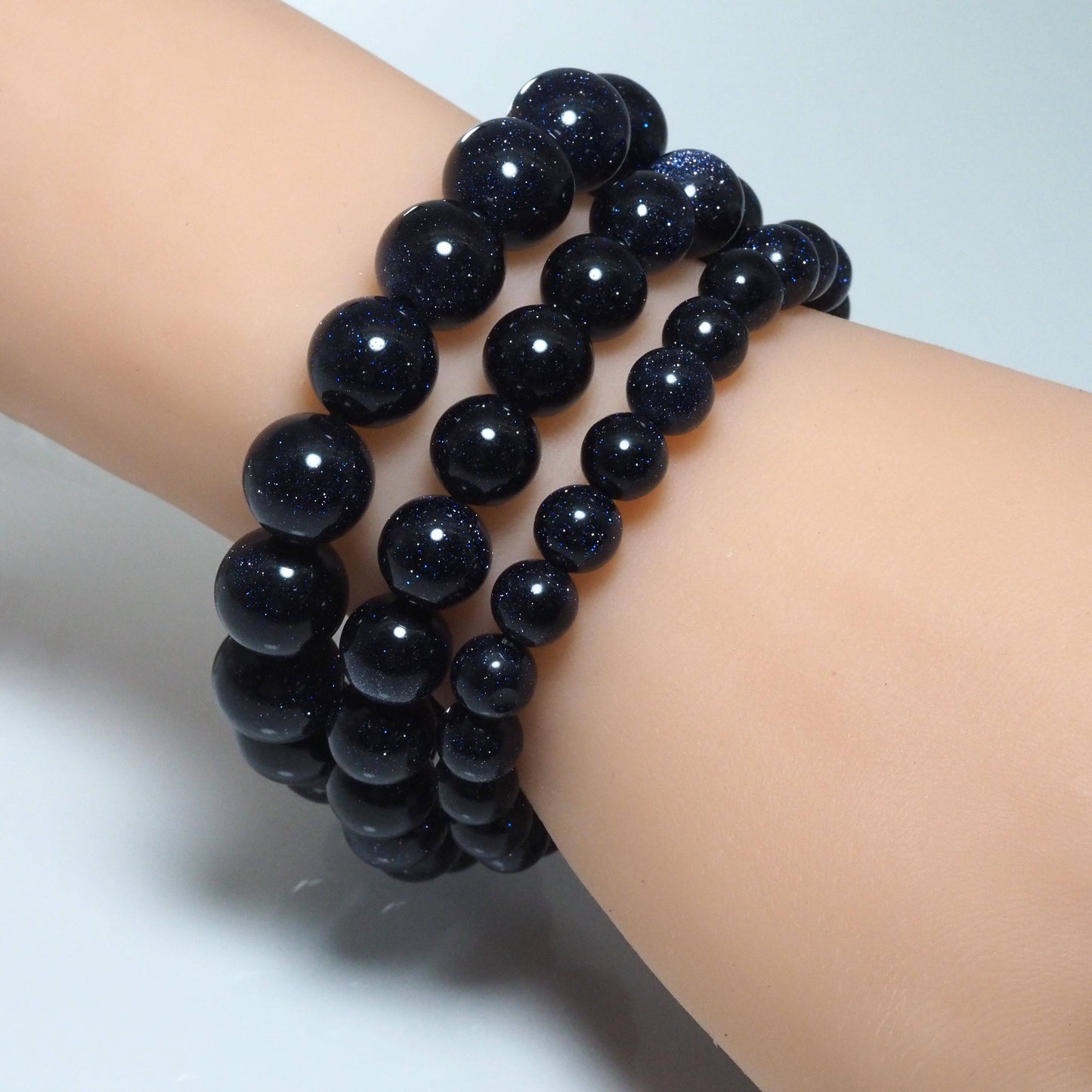 Blue Goldstone Round Smooth Stretchy Bracelet, Sku#EF299