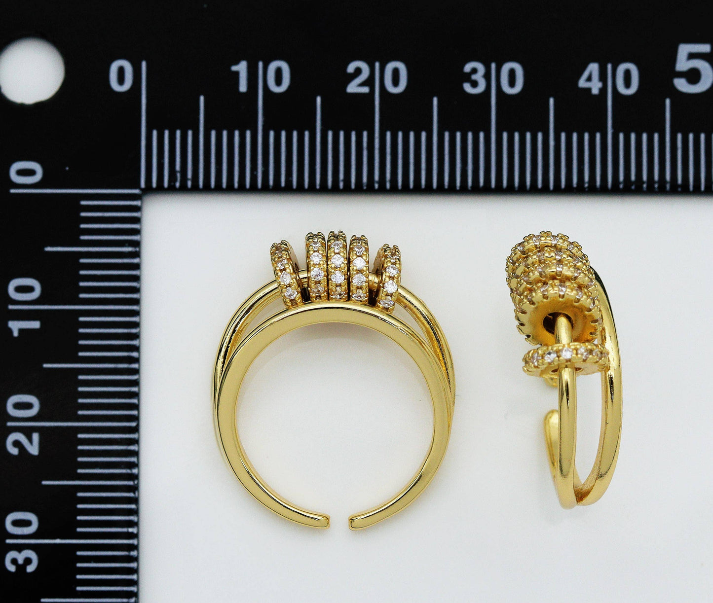 Movable CZ Spacer Gold Double Line Ring, Sku#LD304