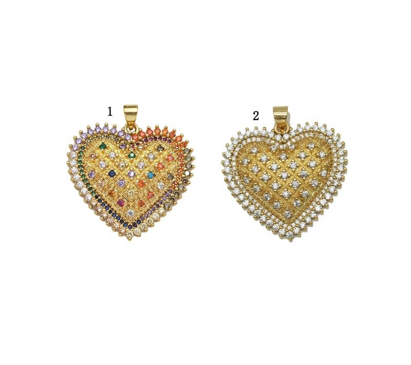 Gold Filled Colorful CZ Micro Pave Heart Shape Pendant, 18K Gold Filled Heart Charm, Necklace Bracelet Charm Pendant,30x28mm,Sku#LK320