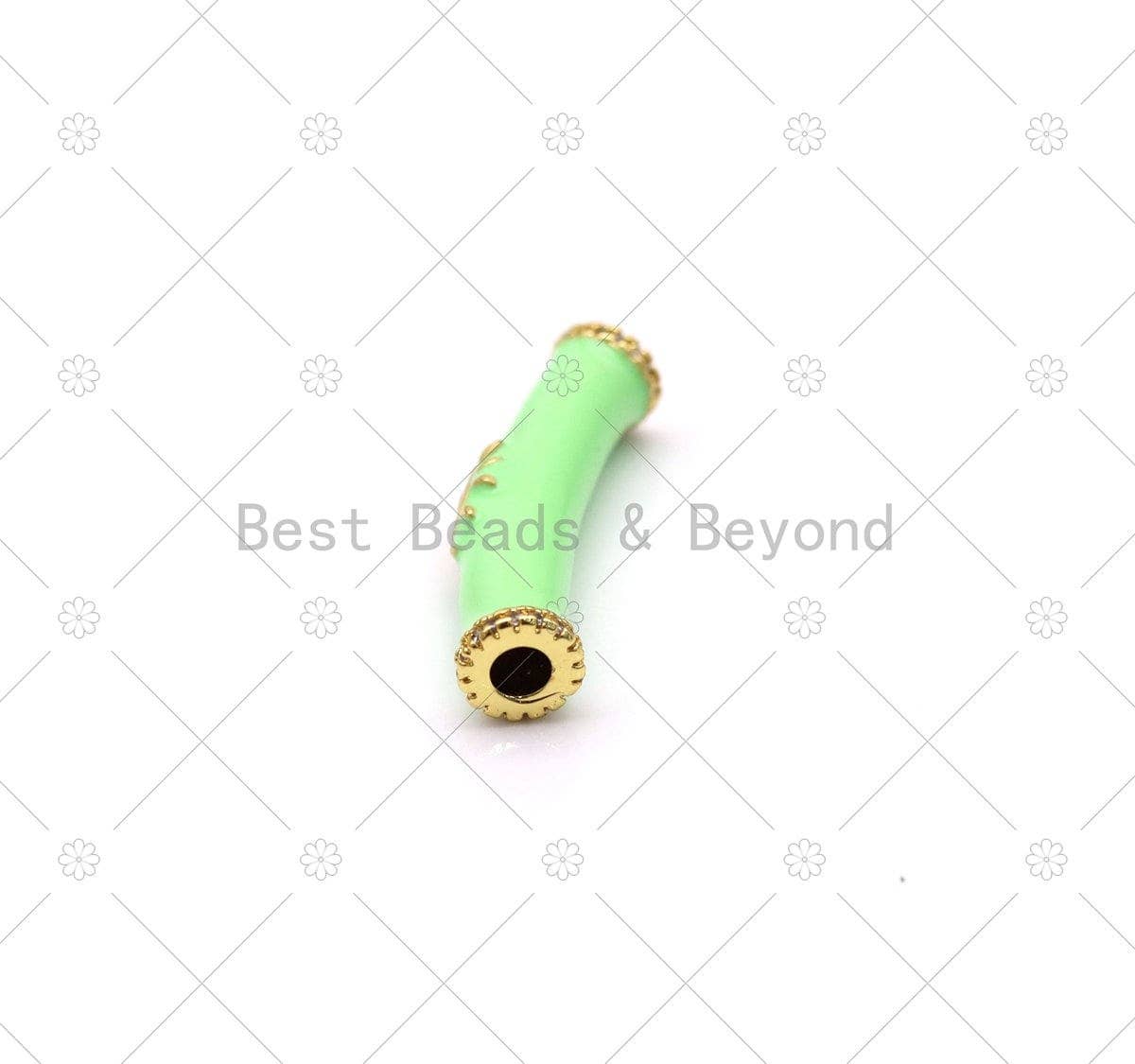 Enamel Colorful Long BarTube with Gold Evil Eye Shape Spacer, 18K Gold Filled CZ Large Hole Tube, Necklace Bracelet Pendant,Sku#LK502