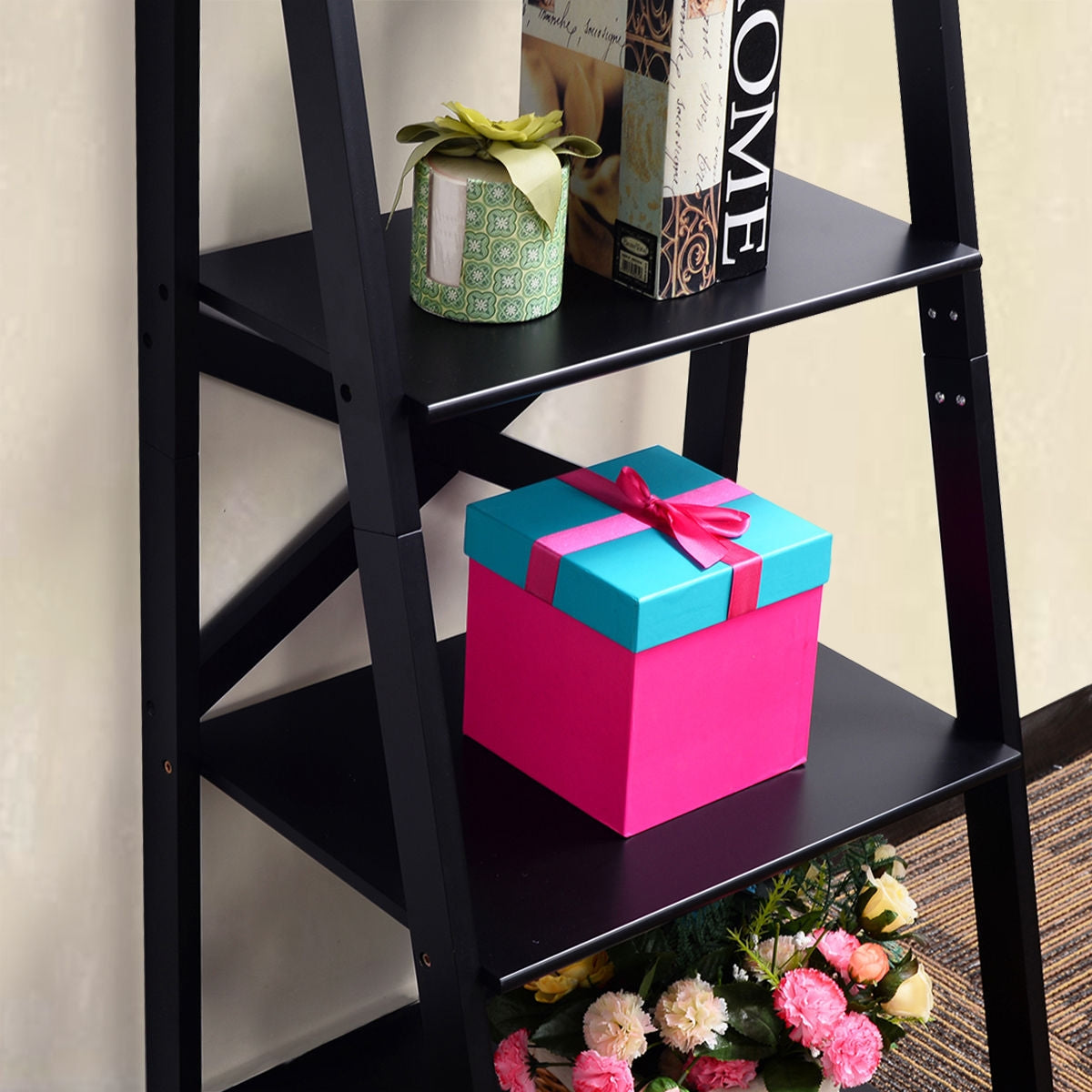 4-tier Leaning Free Standing Ladder Shelf Bookcase-White