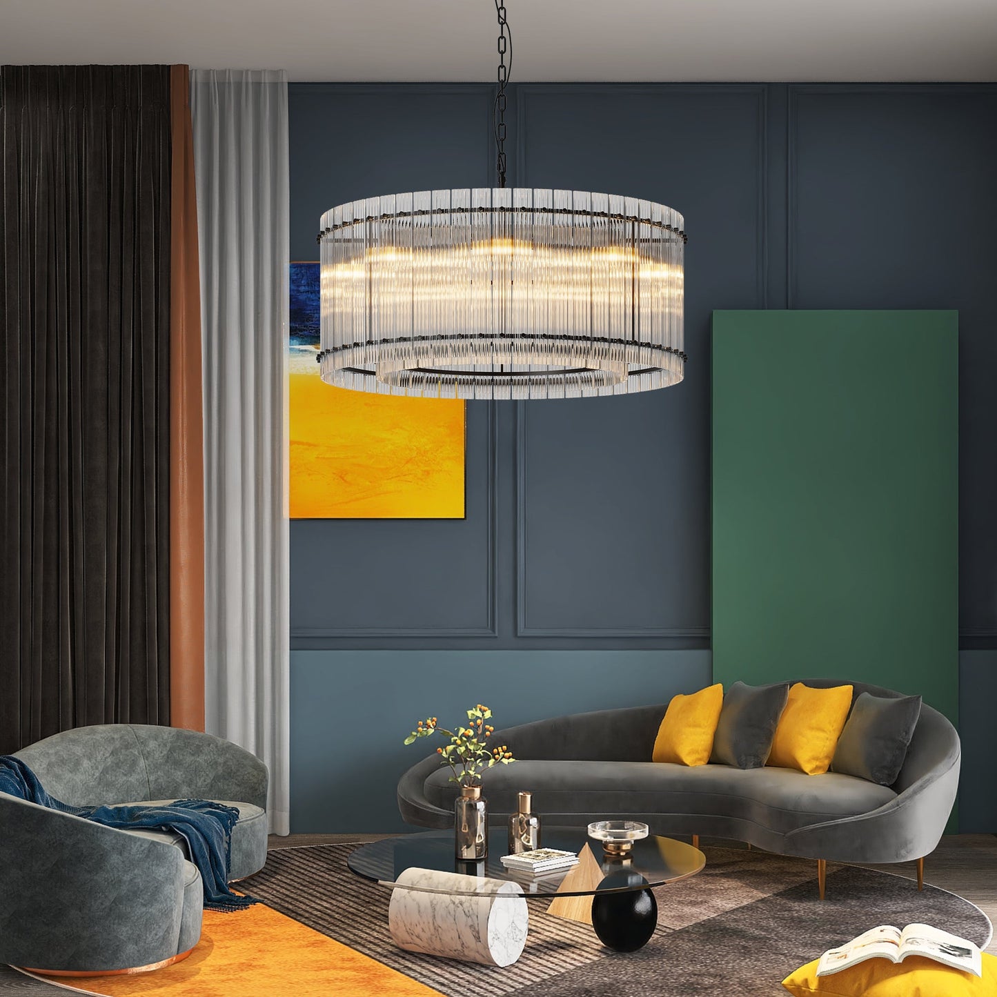 37" Modern Gold Round Chandelier