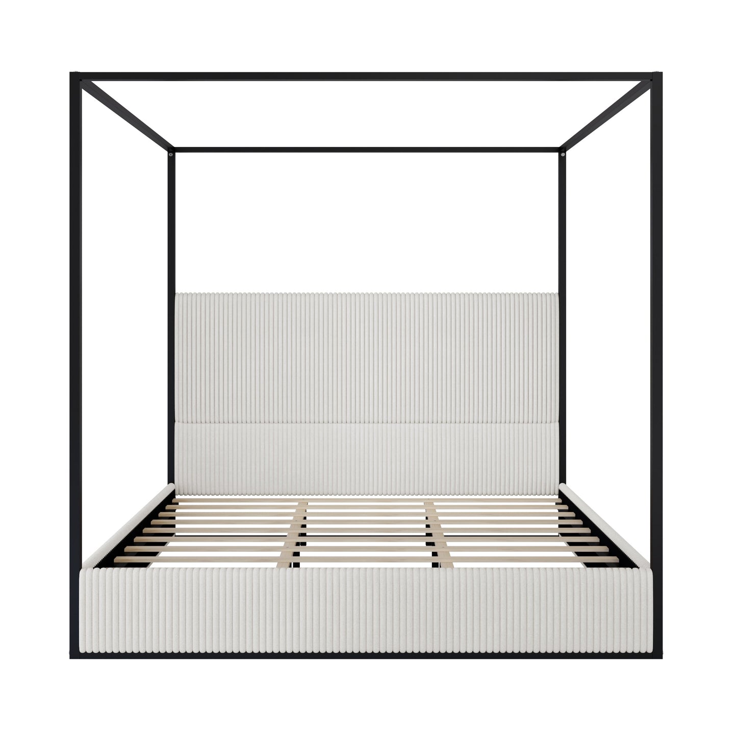 Modern Luxury Metal Canopy Bed with Tall Corduroy Upholstered Headboard