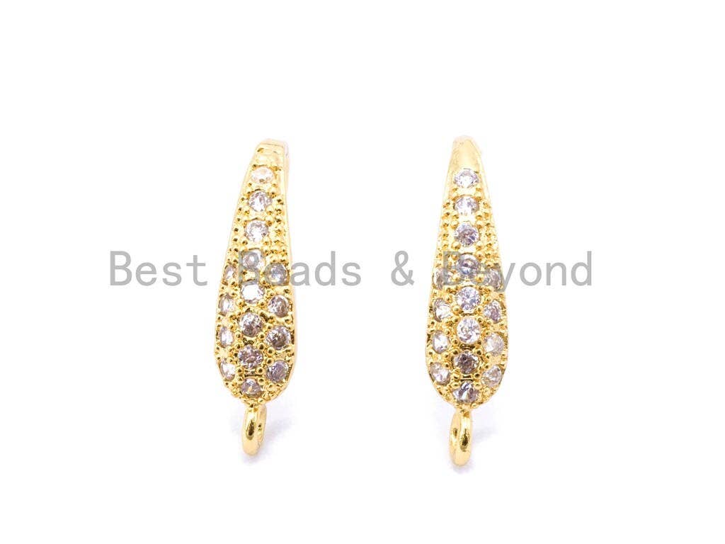 1pair/3pairs, CZ Micro Pave Gold, Silver, Rose gold, Black Rhodium Plated Earring Wires Hooks,17x4mm, sku#J16
