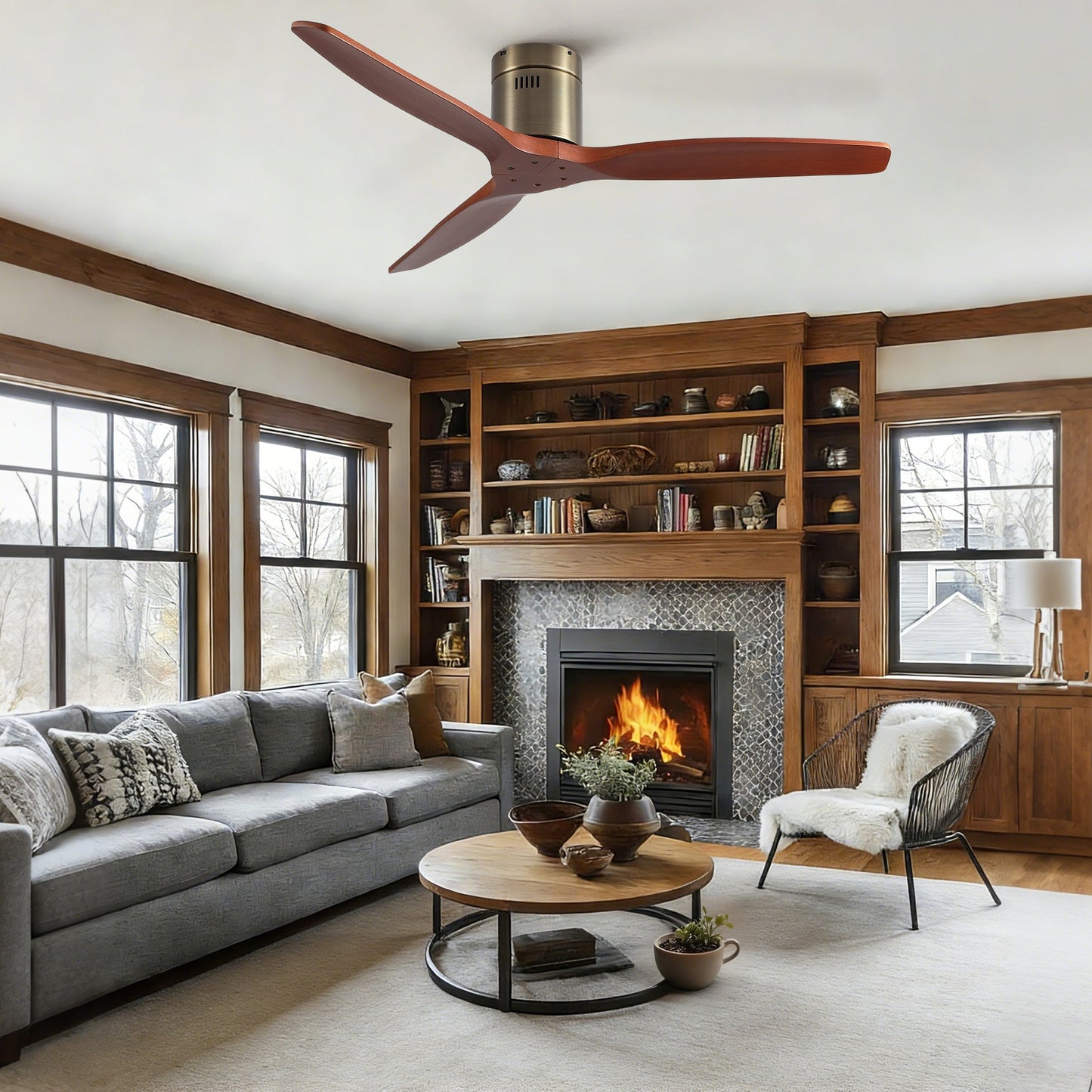 52 Inch American Farmhouse Rustic Elegance Classical Solid Wood Ceiling Fan