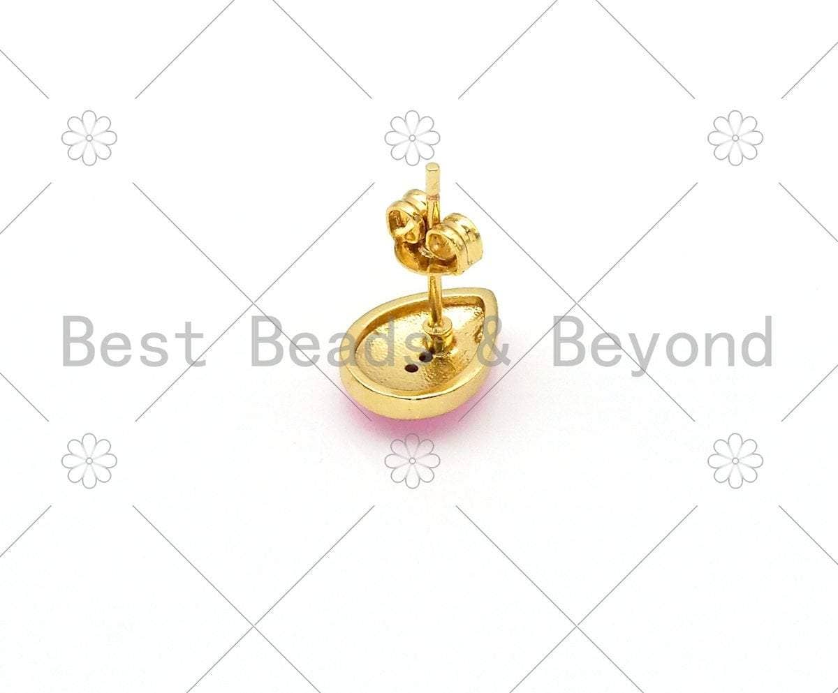 CZ Enamel Teardrop Shape Earrings, Sku#O68C