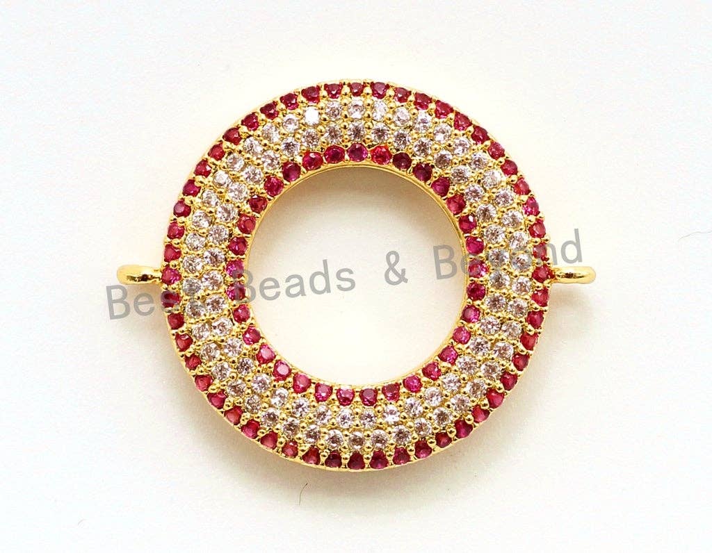 CZ Micro Pave Fuchsia Donut Ring Connector for Bracetlet/Necklace, Cubic Zirconia Space Connector, 22x27mm,sku#E69C