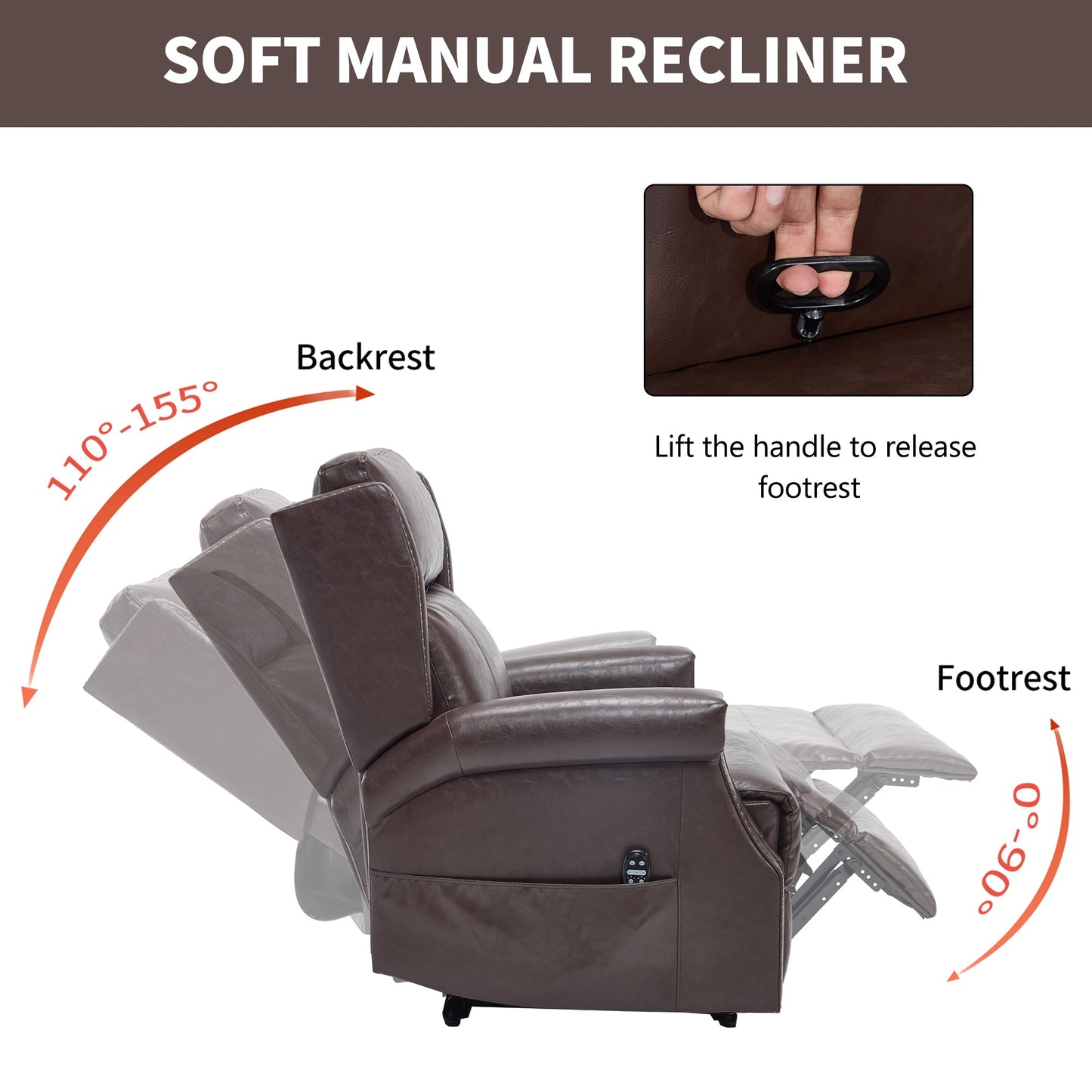 Brown Manual Recliner Chair in Faux Leather