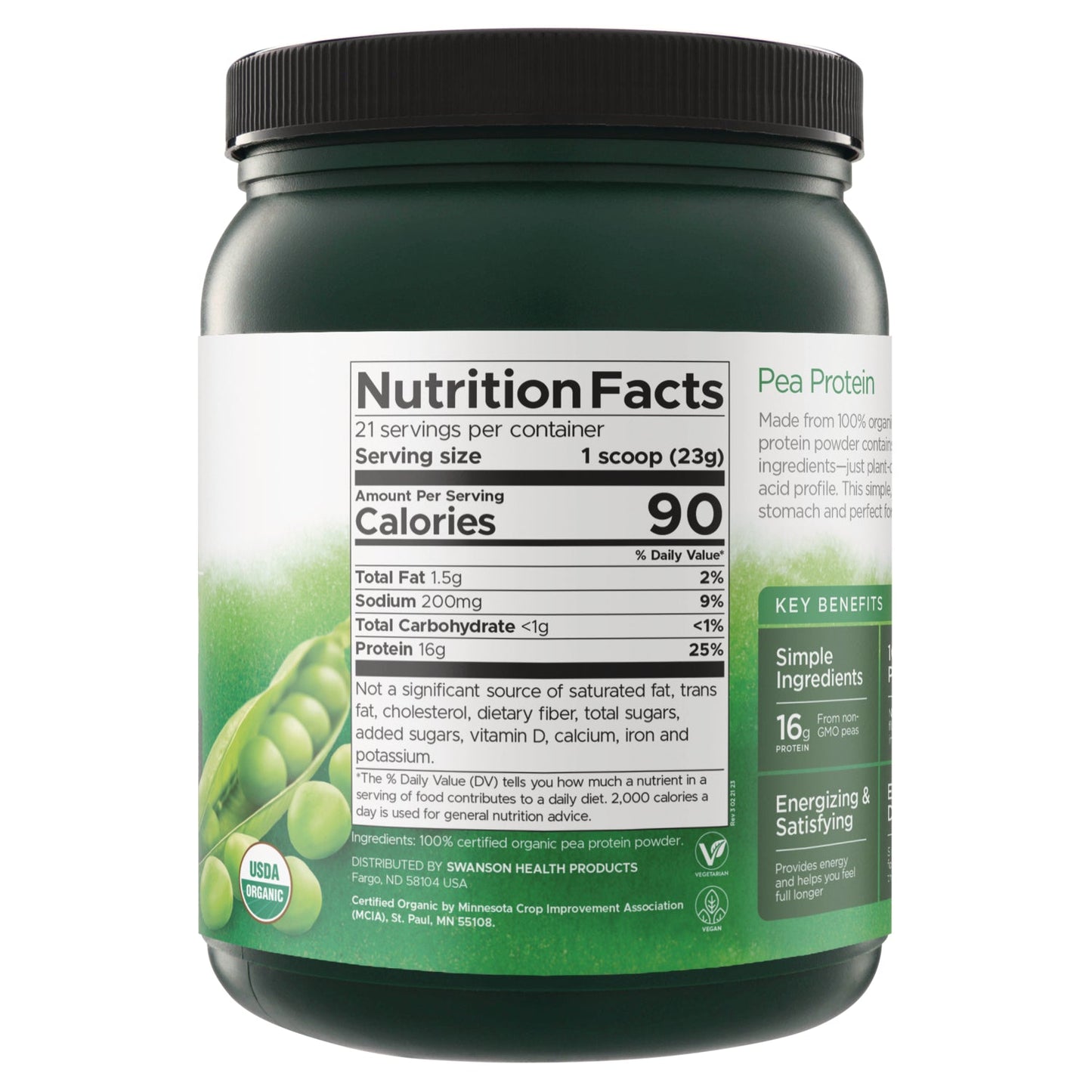 100% Organic Pea Protein Powder - Non-GMO Unflavored