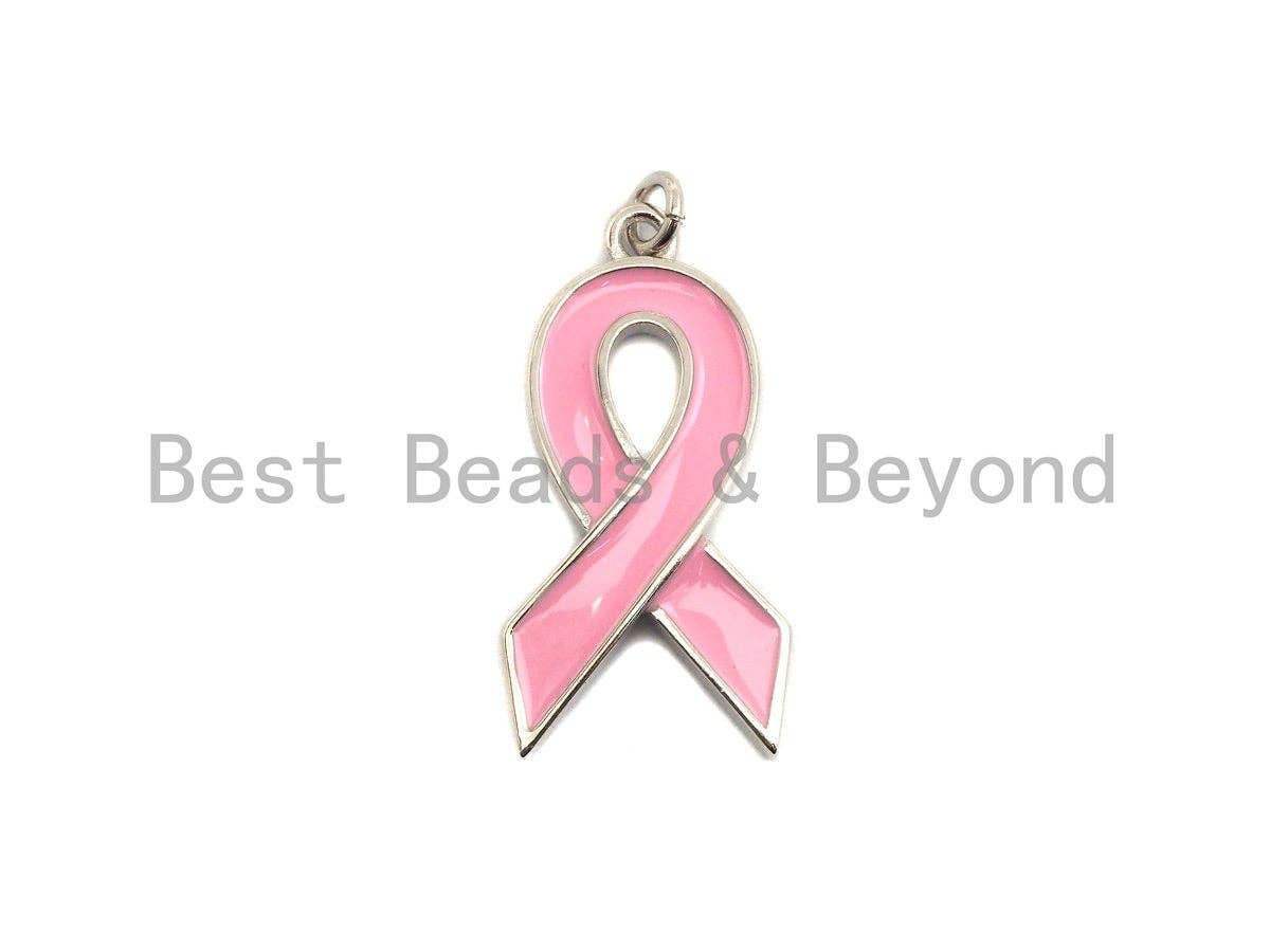 Enamel Pink Cancer Awareness Ribbon Pendant, AIDS Care Oil Drop pendant, Enamel pendant, Enamel Jewelry, 11x22mm/16x27mm,ku#X112