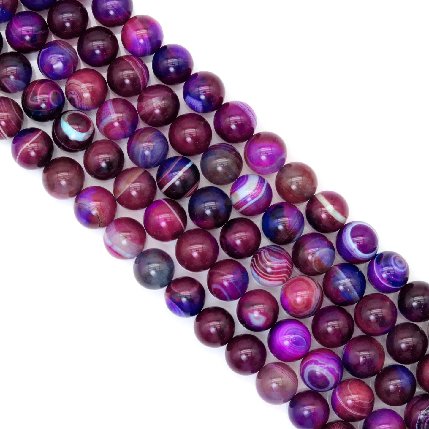 14mm Purple Blue Red Banded Agate Round Beads, Sku#U1793