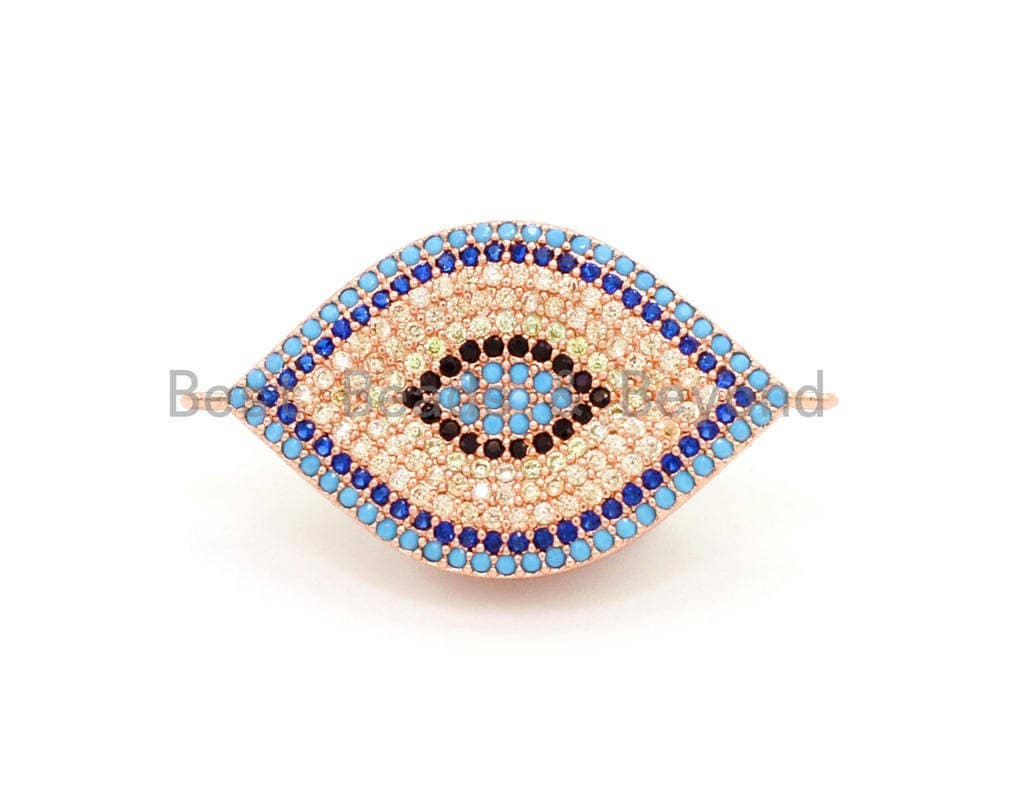 CZ Micro Pave Turquoise Cobalt Black Double Bails Evil Eye Connector/link finding, Cubic Zirconia Space Connector, 20x40mm,sku#E22C